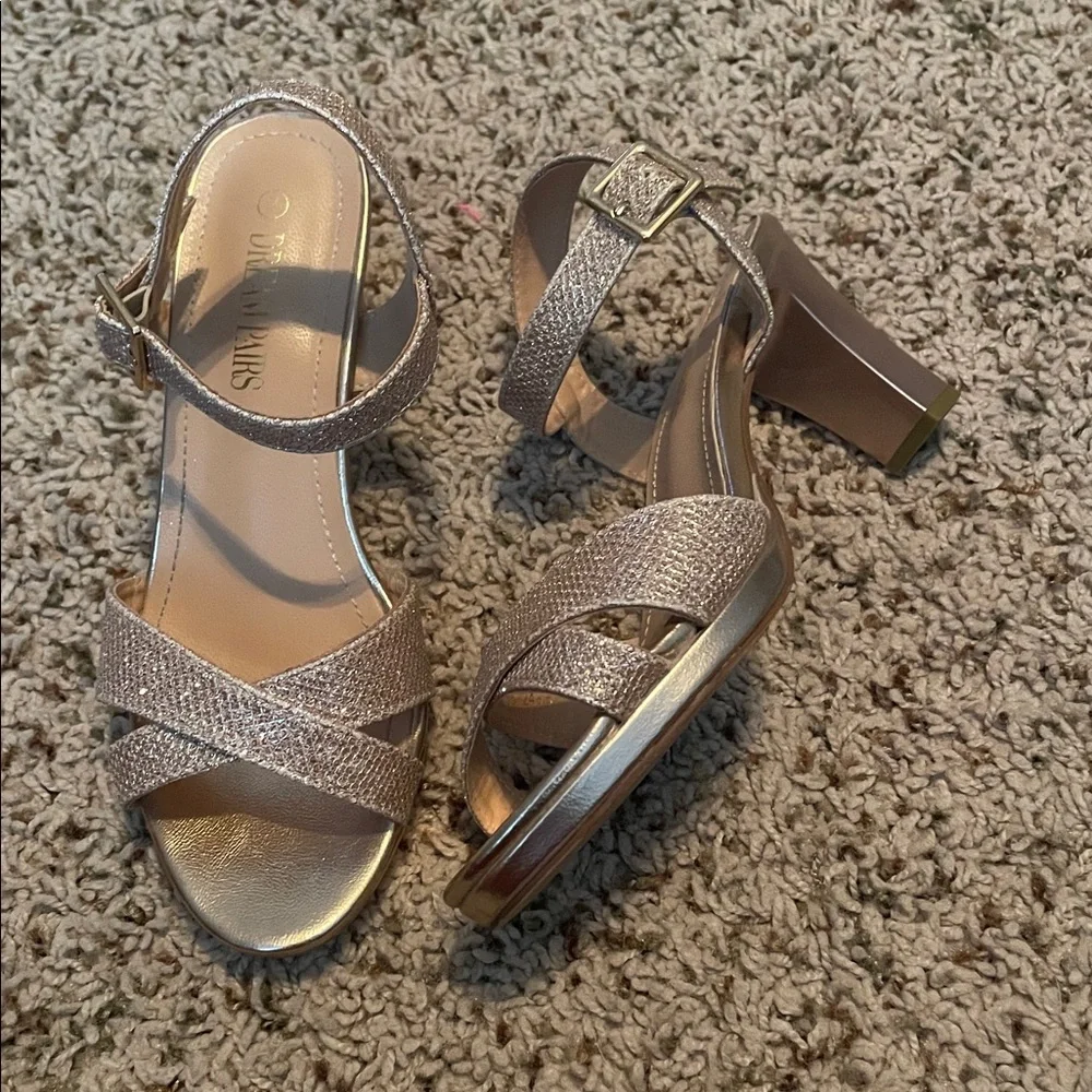 Dream Pairs Rose Gold Champagne Glitter  Block Shiny Heel 2"‎ Shoes Sz 7 - Picture 2 of 8